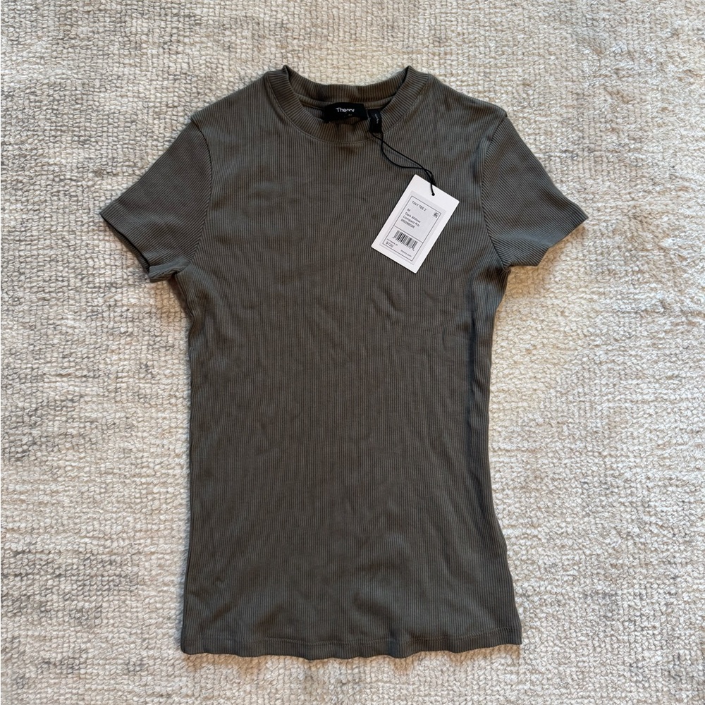 Theory, Tiny tee2, color dark willow compact rib, size M